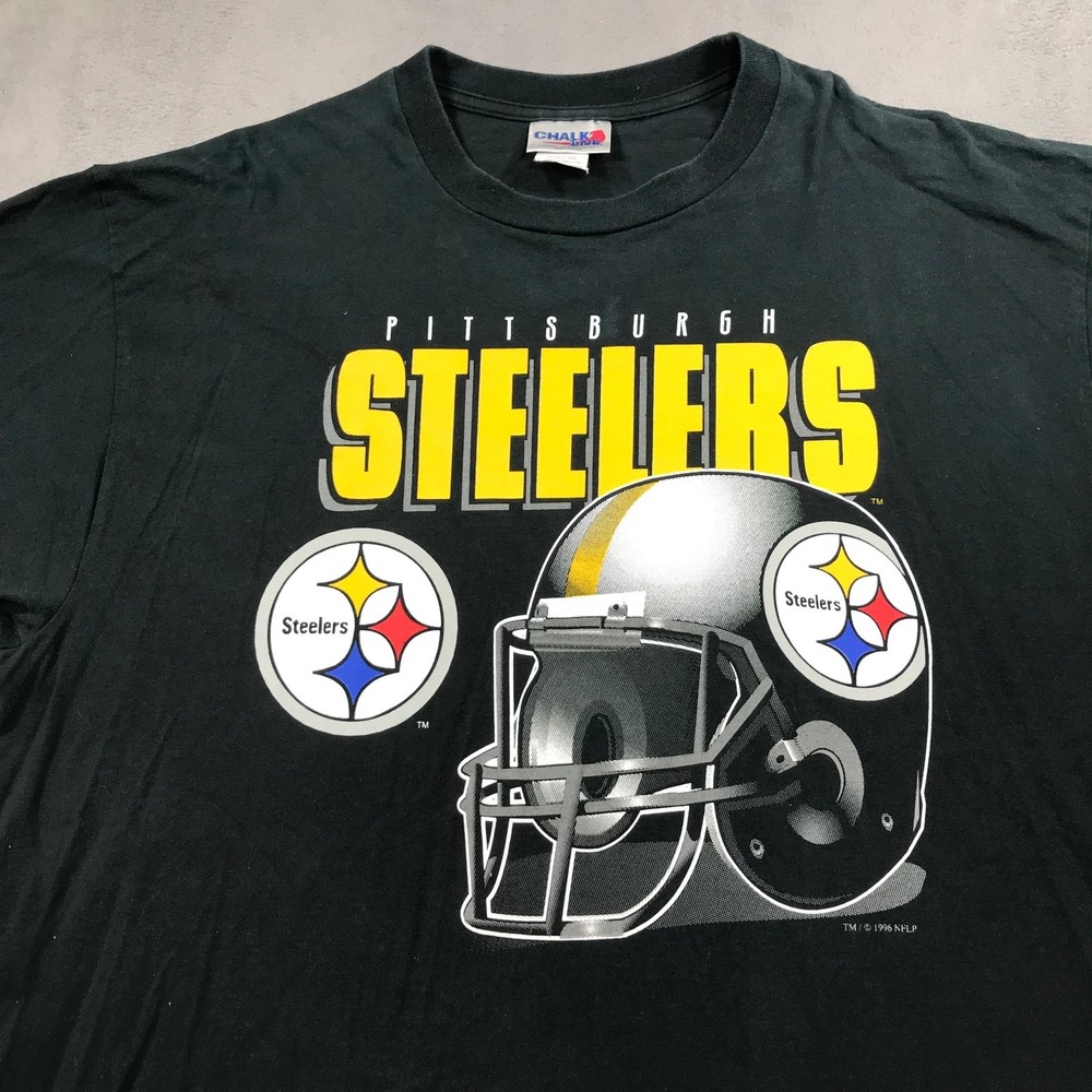 Vintage Pittsburgh Steelers T Shirt Mens 2XL Black Chalk Line 90s NFL 1996